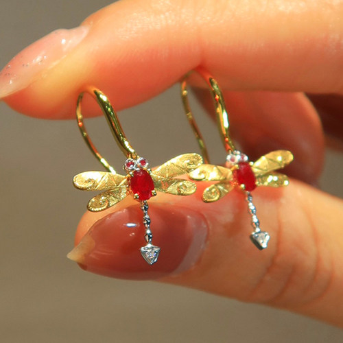 天然红宝石耳环宝创集