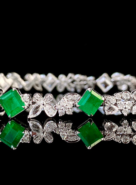 宝创集18K金4.08克拉天然翠绿色祖母绿满钻手链复古典雅彩宝手饰