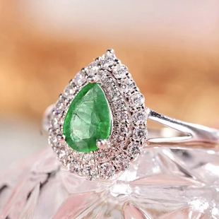 宝创集18K金约1克拉祖母绿戒指链条款个性定制真金复古百搭休闲戒