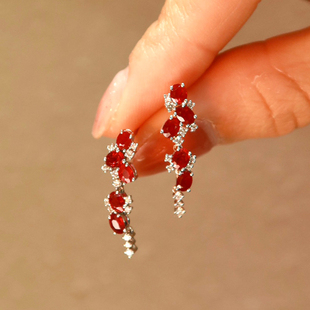 宝创集18K金1.23克拉天然鸽血红宝石耳环耳坠晚装 礼服酒会宴会生