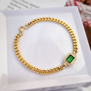 宝创集18K金0.9克拉赞比亚祖母绿手链古巴链ins风钻石彩宝手圈