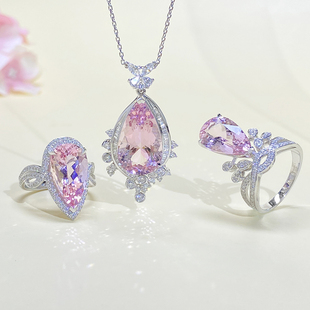 宝创集18K金镶嵌天然摩根石耳环耳坠吊坠项链戒指樱花粉天然宝石