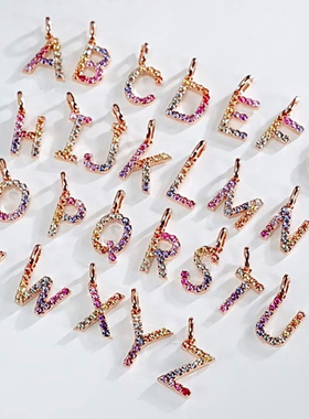 宝创集18k金天然彩虹蓝宝石字母项链吊坠姓氏名字DIY情侣女友礼物