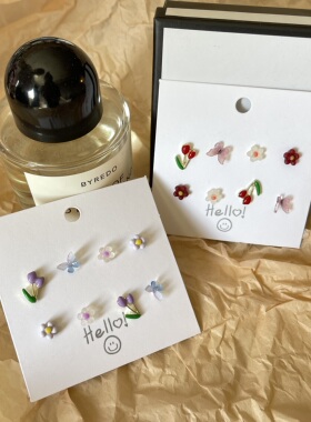 奶酪cheese 樱桃蝴蝶花朵 少女梦幻mini耳钉集合版 搭配不重样