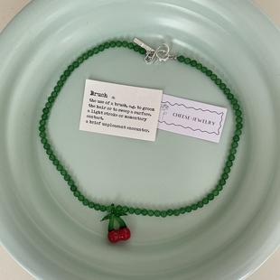 sophie bui博主风独特配色项链 天然绿玉樱桃锁骨链 奶酪cheese