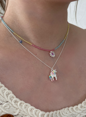 奶酪cheese 多巴胺串珠翅膀小白马项链 叠戴仙气感锁骨链 氛围感