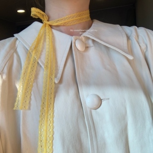 奶酪cheese 显白奶油肌嫩黄超仙蕾丝丝巾项圈choker 蝴蝶系带多用
