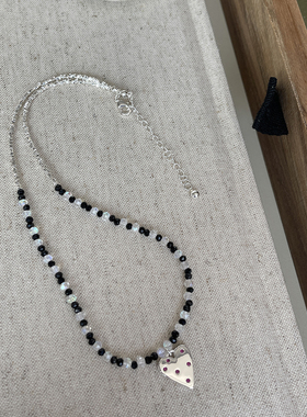 绝美水晶碎银黑白串珠锁骨链