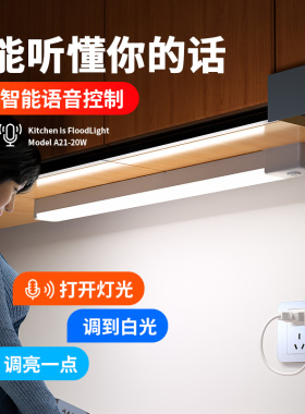 语音遥控led灯管直插电式墙壁长条灯卧室厨房免安装超亮照明灯条