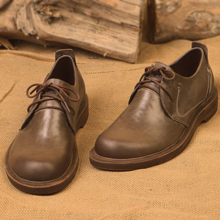 商务休闲皮鞋男真皮头层牛皮工装大头鞋厚底英伦风大码低帮马丁靴