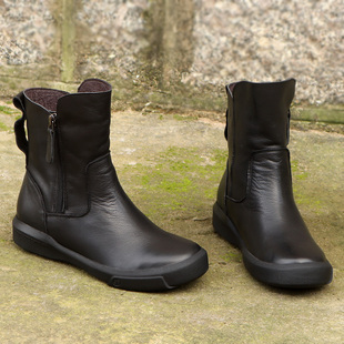 马丁靴女真皮软底春秋单靴平底软皮厚底短靴英伦加绒手工牛皮靴子