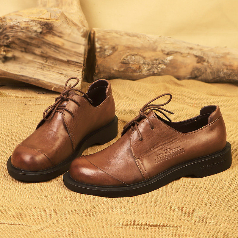 男士商务休闲皮鞋男真皮手工复古头层牛皮工装大头鞋低帮马丁靴潮