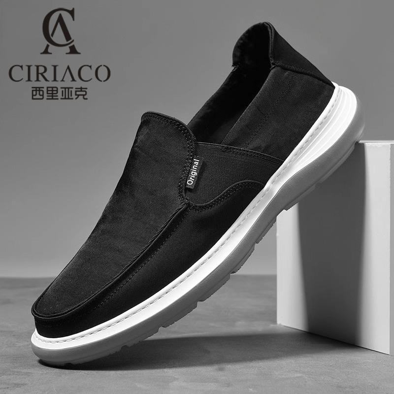 CIRIACO高端奢侈品牌男鞋厚底透气帆布鞋男时尚一脚蹬休闲板鞋潮