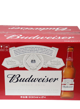百威啤酒 330ml*24瓶整箱装 玻璃瓶装 麦汁浓度纯正 江浙沪皖包邮