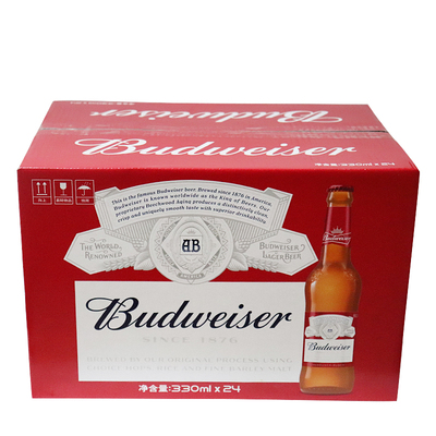百威啤酒 330ml*24瓶整箱装 玻璃瓶装 麦汁浓度纯正 江浙沪皖包邮