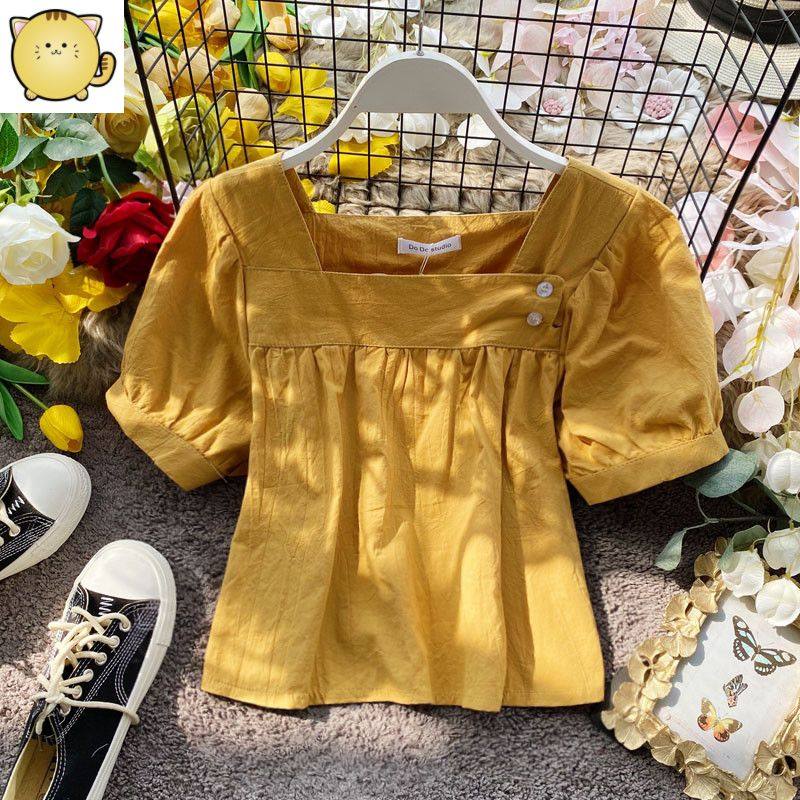 韩版方领宽松洋气娃娃衫简约纯色百搭短款衬衫女小清新短袖上衣潮在类目 女装/女士精品, 衬衫中 - 来自Buy2taobao.com提供专业的淘宝代购服务