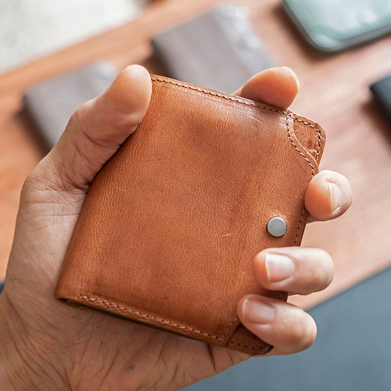 复古撞色头层牛皮轻薄短款小钱包