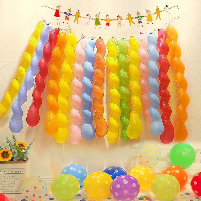 ins长条气球螺旋麻花彩色魔术造型汽球宝宝周岁生日布置场景装饰