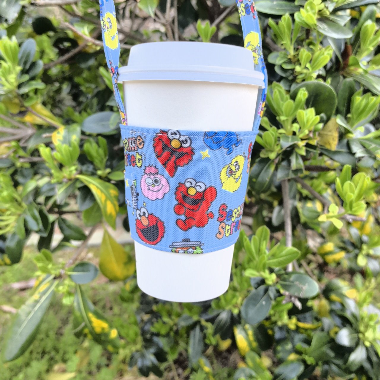 芝麻街帆布杯套杯提袋 咖啡奶茶可爱环保便携帆布手提袋 收纳吸管
