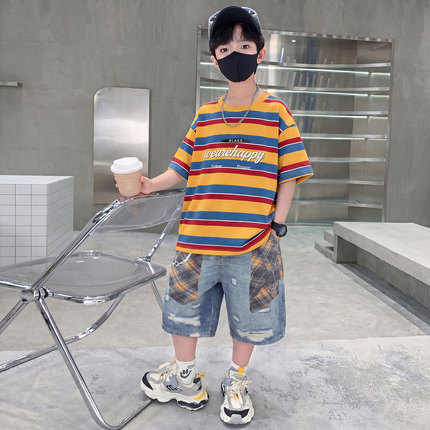 男童夏季套装2026新款中大儿童薄款洋气短袖两件套潮帅气时髦男孩