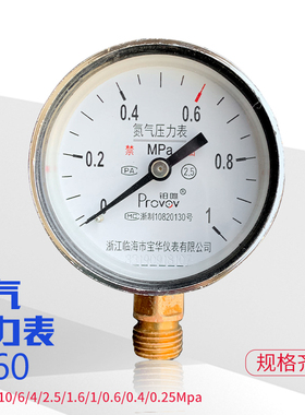 铂唯Y60氮气压力表N2减压器表头（0.4/1/1.6/2.5/4/6/10/25）MPa