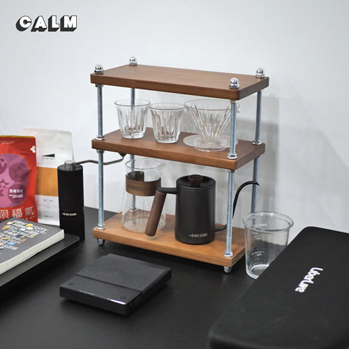实木咖啡茶具收纳架层高可调节