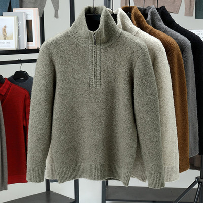 秋冬新款男半高领拉链毛衣时尚保暖上衣男士内衣加大码学院风外套