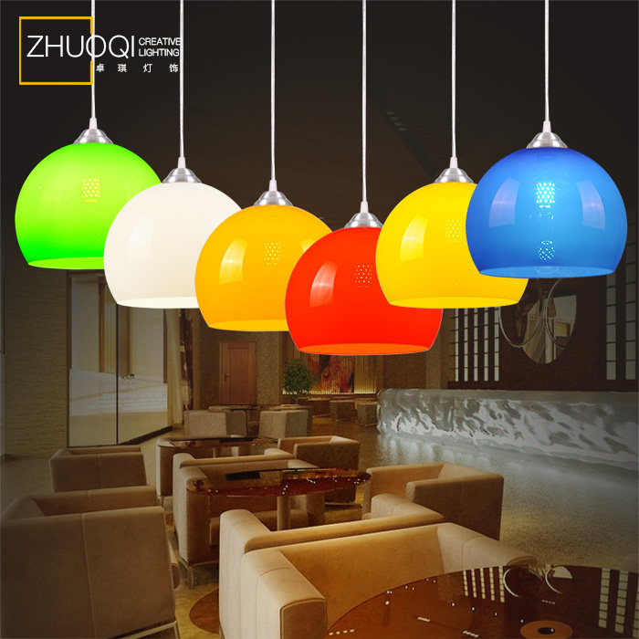 彩色餐厅吊灯简约创意单头led吧台商场超市幼儿园灯具三头饭厅灯