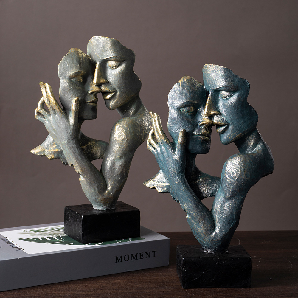 跨境北欧轻奢抽象人物雕塑摆件面具树脂工艺品家居酒柜桌面装饰品