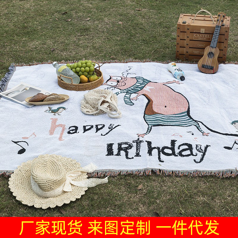 定制跨境外贸野餐毯户外露营毯沙发毯多功能线毯防潮野餐垫桌布