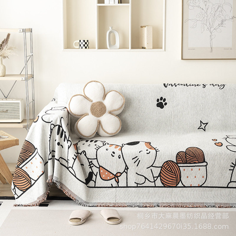 简约一片式雪尼尔多功能盖布高级感套罩防猫全盖四季通用沙发巾