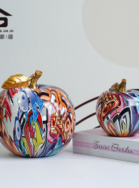 创意水转印涂鸦仿真苹果摆件轻奢家居客厅玄关电视柜水果场景装饰