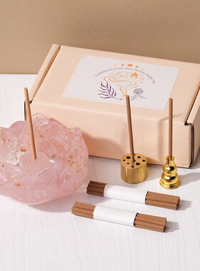 天然水晶碎石滴胶莲花聚宝盆家居滴胶树脂香插底座消磁碗摆件批发