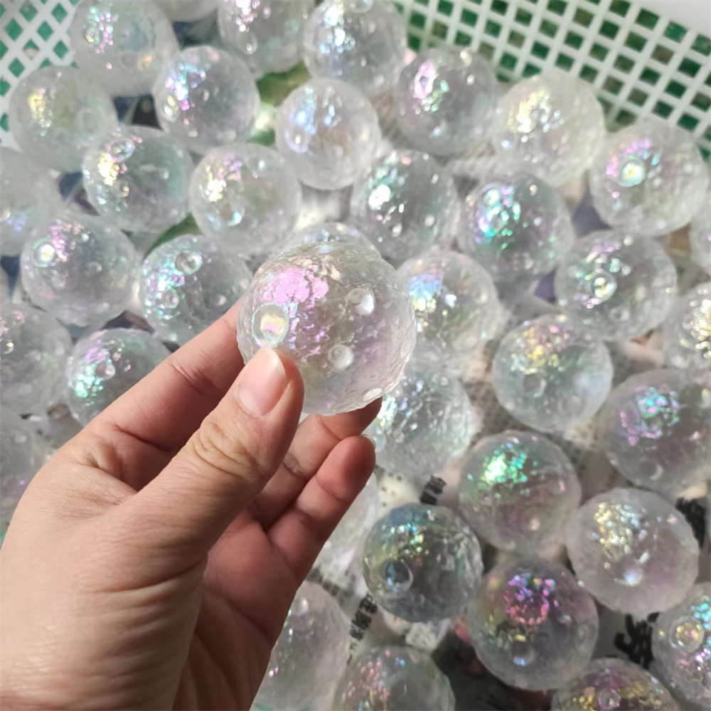 水晶雕刻月球熔炼石电镀彩色AB色手工雕刻月亮星球欧美风摆件装饰