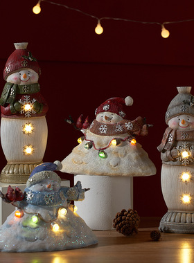 【特价】跨境发光圣诞雪人圣诞节装饰品桌面摆件家居树脂工艺品