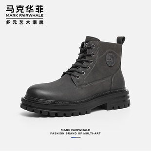 马克华菲高帮马丁靴男款冬季加绒棉鞋短靴英伦风真皮大黄靴工装靴