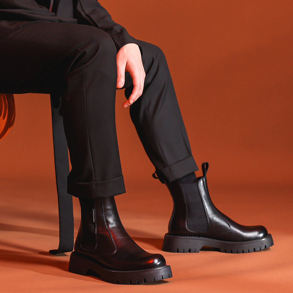 MARK WARFIELD MENS CHELSEA BOOTS LEATHER MARTIN BOOTS MENS HIGH TOP WINTER FLEECE BRITISH PLATFORM HEIGHTENED
