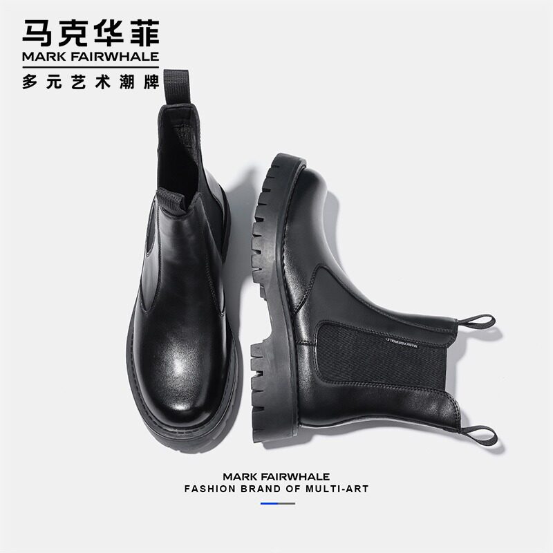 MARK WARFIELD MENS CHELSEA BOOTS LEATHER MARTIN BOOTS MENS HIGH TOP WINTER FLEECE BRITISH PLATFORM HEIGHTENED