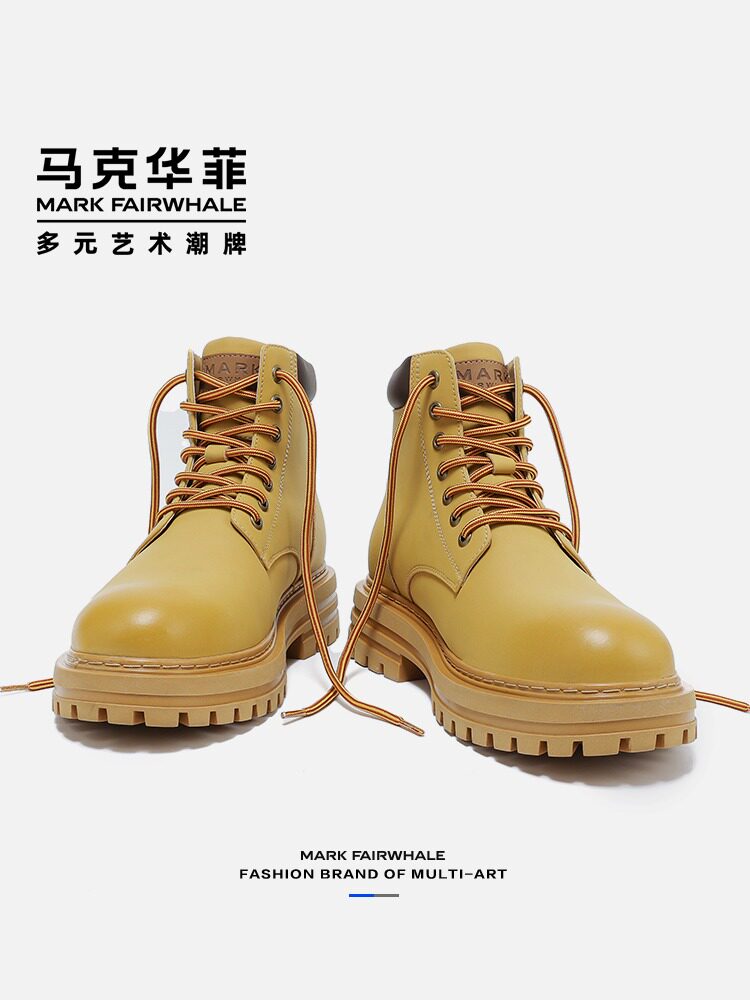 马克华菲马丁靴男款冬季加绒保暖棉鞋英伦风休闲大黄靴高帮工装靴