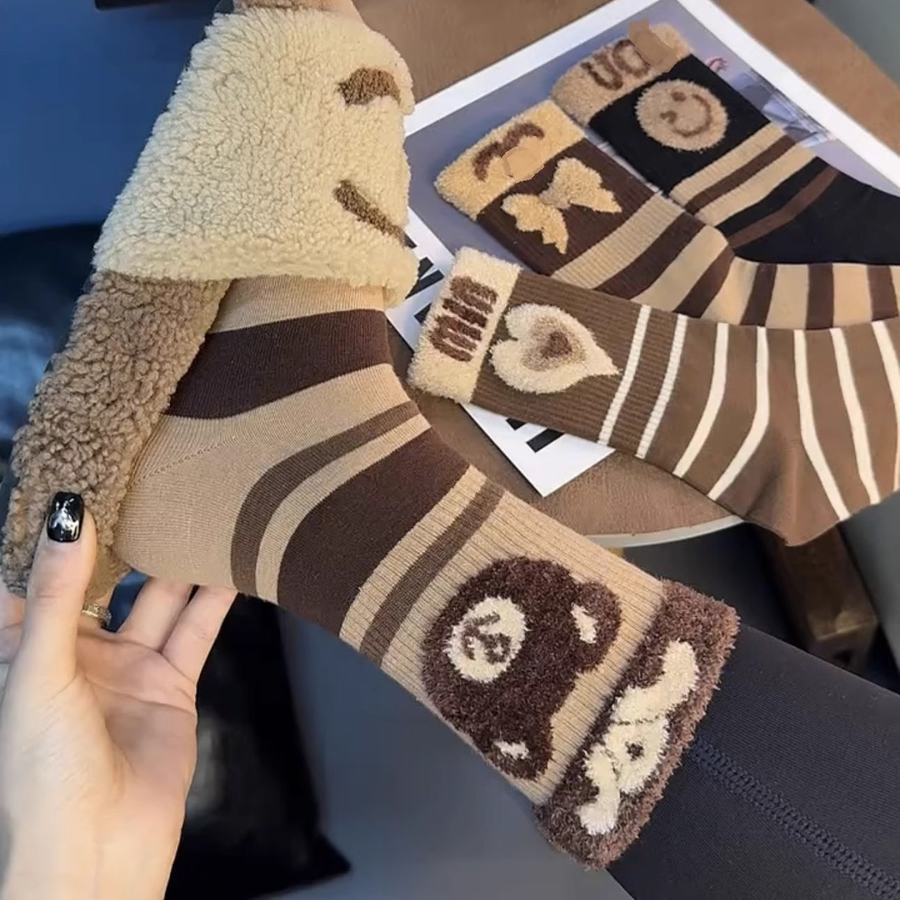 【下单立减50】袜子女高筒秋冬ins潮袜美拉德色系棉袜子搭配雪_xj