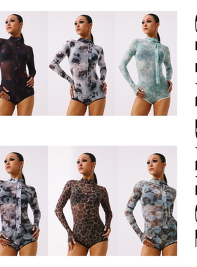 GIYA「various九色网纱·长袖」女士小高领无胸垫有底裤高弹练功