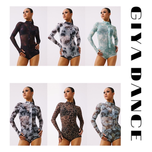 GIYA「various九色网纱·长袖 高弹练功 」女士小高领无胸垫有底裤