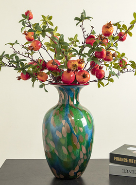 柏梵轻奢绿色花瓶摆件玄关客厅插花高级感琉璃艺术花瓶插花装饰