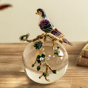 柏梵新中式珐瑯彩玻璃球摆件书柜书房客厅酒柜博古架高档家居装饰