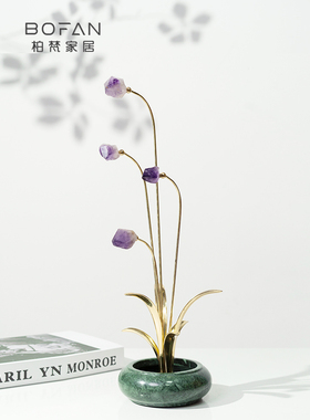 百帆新中国风平易近人豪华黄铜兰花饰品高端客厅入口玛瑙装饰乔迁