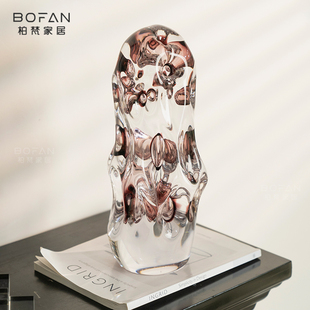 柏梵紫色艺术太湖石摆件客厅玄关桌面摆件装饰轻奢高档办公室摆设