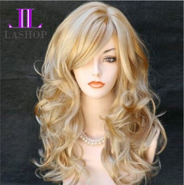 Blonde women party curly hair cosplay anime wig golden 假发