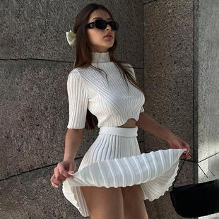 2024 Fashionable and Sexy Pit Knitted Skirt Set 套装