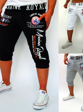 外贸ebay夏装七分运动裤  数码印花浅灰色沙滩裤 时尚休闲运动裤