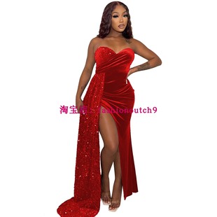 2025Chest Wrapped Split Floor red long Wedding Evening Dress